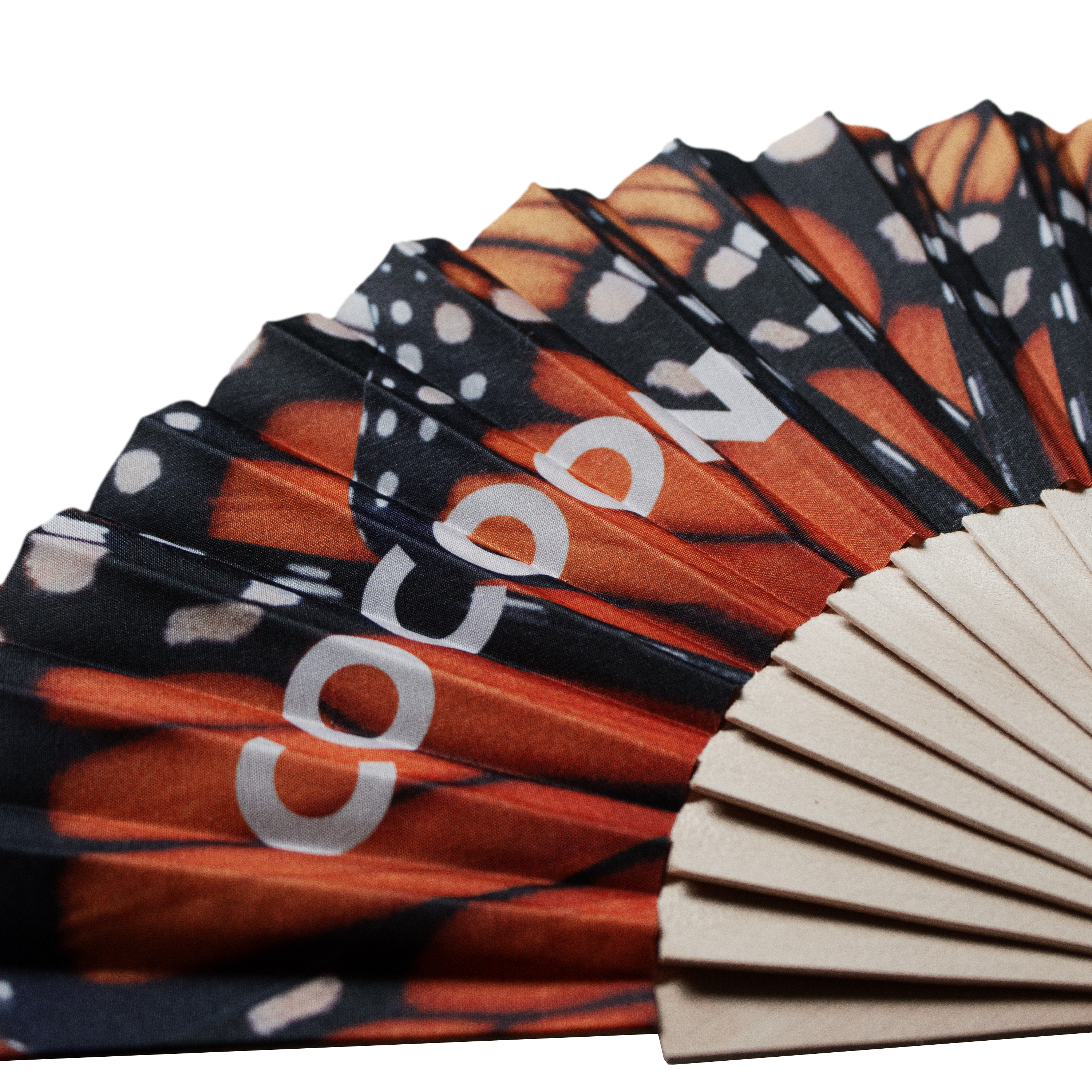 Cocoon Hand Fan unfolded with 25 wooden sticks, 23 x 40 cm