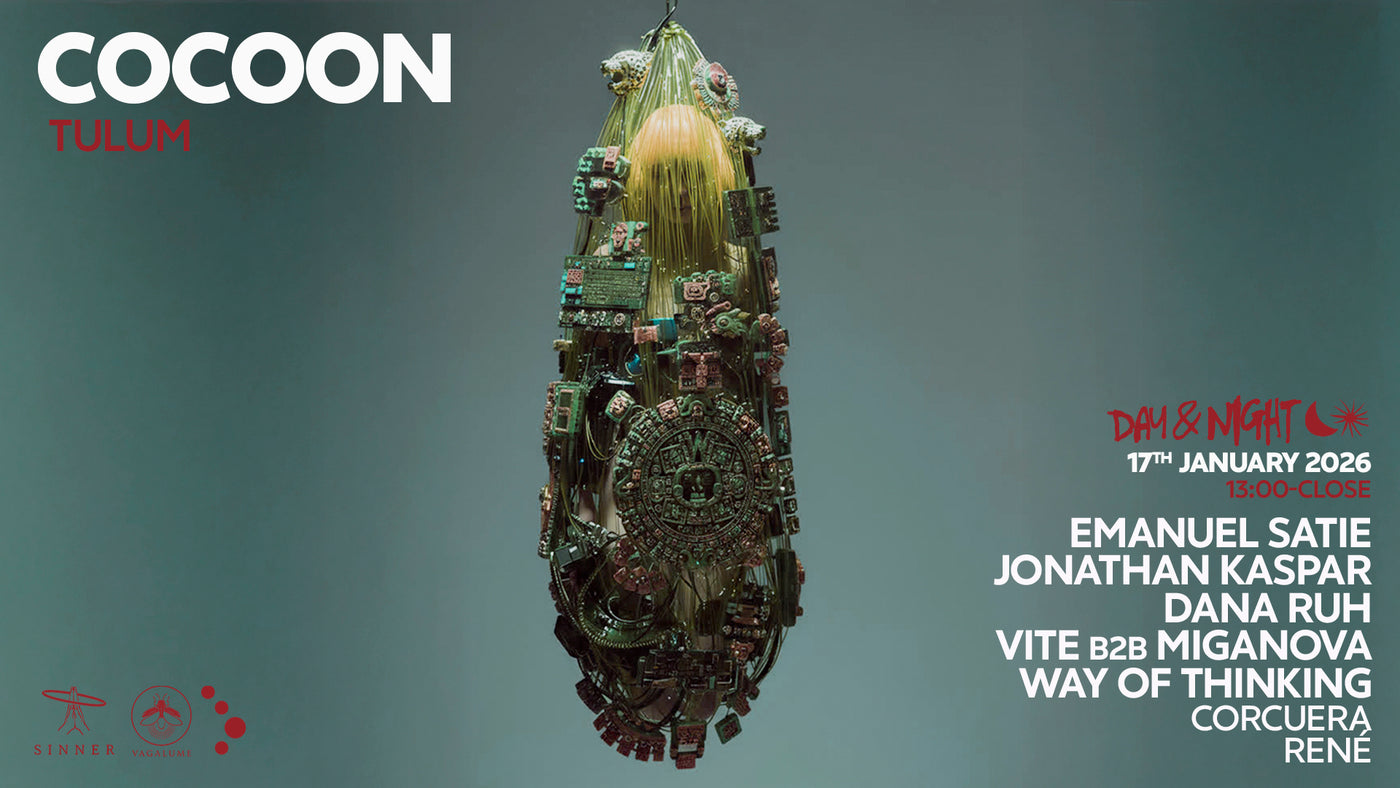 Cocoon Tulum 2026 event promotional graphic – techno event in Tulum Mexico