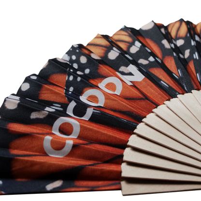 Cocoon Hand Fan unfolded with 25 wooden sticks, 23 x 40 cm